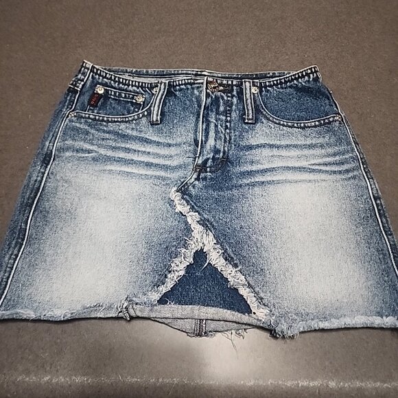 Mudd Dresses & Skirts - Vintage Y2K Mudd Low Rise Denim Mini Skirt Distressed Frayed Hem Grunge Indie
